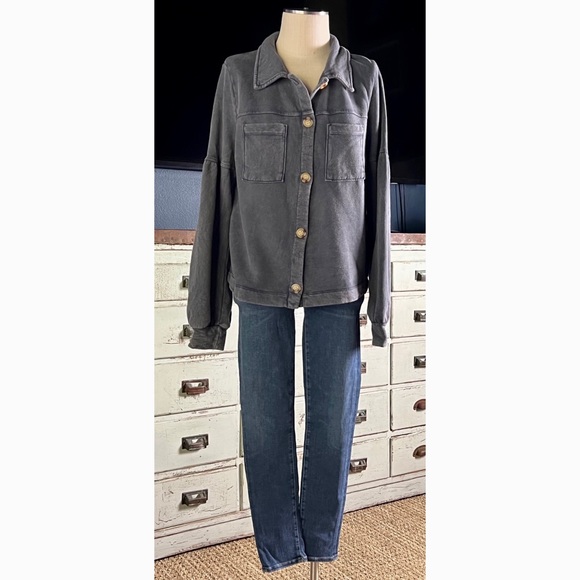 Anthropologie Melora Puff Sleeve Grey Shirt Jacket Shacket NWT New L - Picture 10 of 16